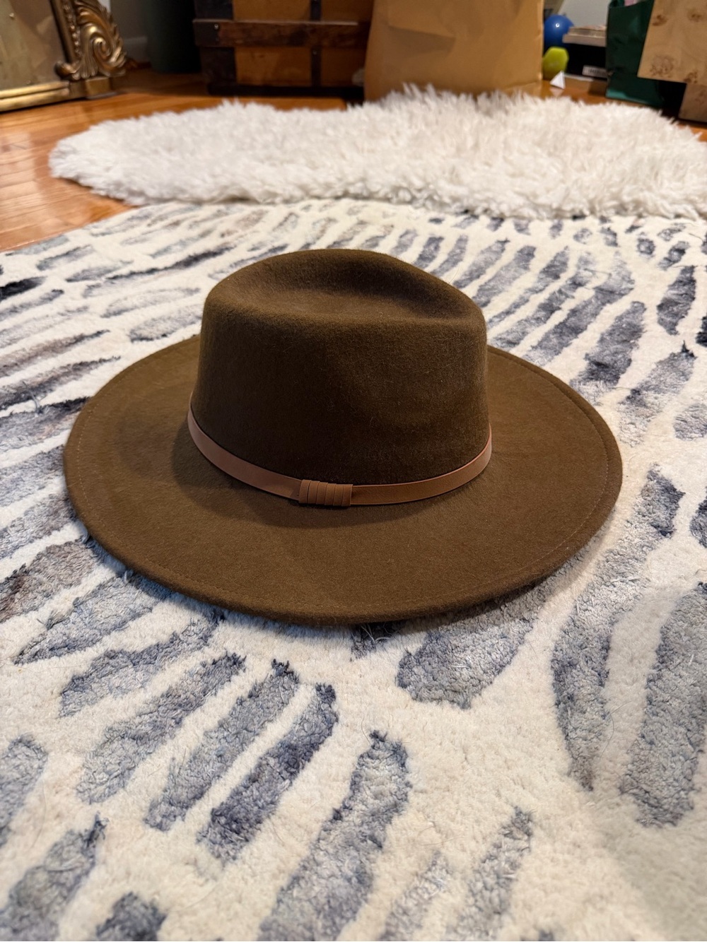 Target Brown Felt Wide-Brim Hat with Tan Band